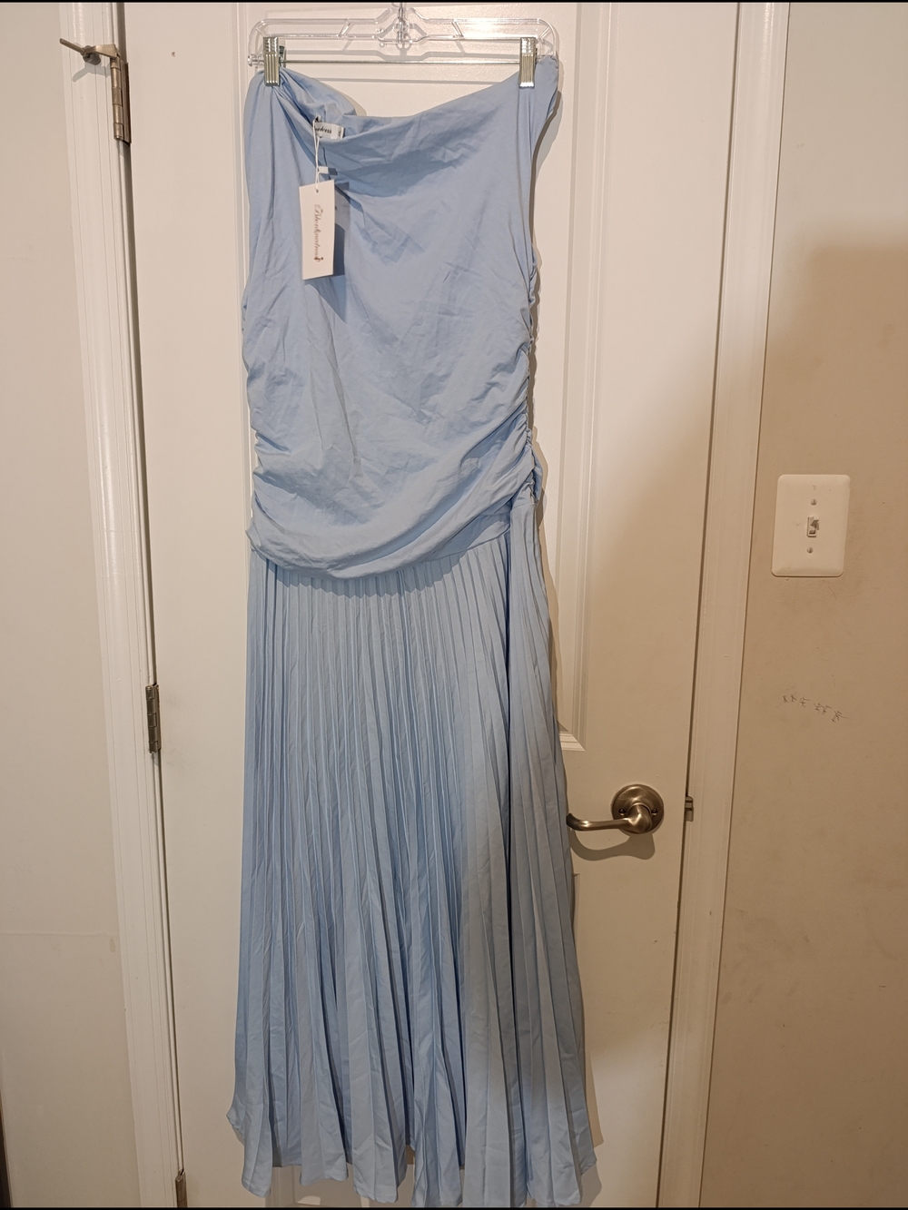 Light Blue Pleated Maxi Dress by Unknown Brand